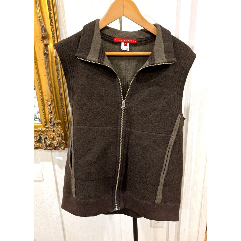 Vintage Ryan Roberts 98% Wool Vest Jacket Large Chocolate Brown Zip Up USA Made